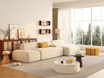 modern living room cream living room 3d model