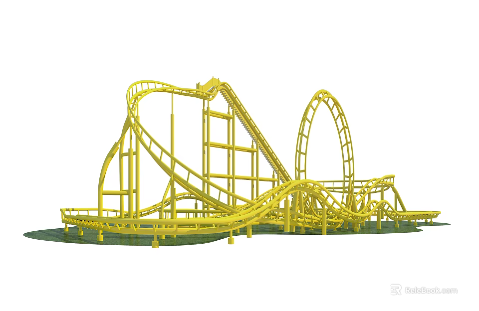 Yellow Roller Coaster Amusement Equipment With Thrilling Tracks And Steel Supports 3d model 