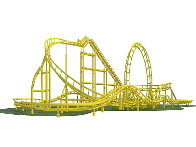 Yellow Roller Coaster Amusement Equipment With Thrilling Tracks And Steel Supports 3d model