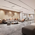 Modern Elegant Hotel Lobby Interior With Wooden Walls Sofa Coffee Tables Chair And Reception Desk