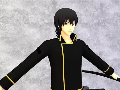 Game And Movie Character In Black Outfit With Yellow Trim Holding Sword 3d model