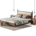 Double Bed With Brown Headboard Soft Pillows Nightstands Vase Flowers Pendant Lights Rug