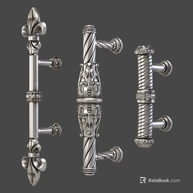 Elegant Metal Door Handles With Twisted Patterns And Decorative Carved Details Design 3d model 