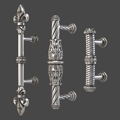 Elegant Metal Door Handles With Twisted Patterns And Decorative Carved Details Design 3d model