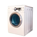 White Front Loading Washing Machine With Digital Control Panel And Modern Design