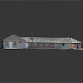 Two Connected Barns With Sloped Roofs Red White Walls And Wooden Structure