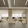Modern Office Interior With Wooden Ceiling Slats Glass Partitions Reception Desk And City View Window