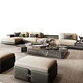 Modern Sofa Coffee Table Set With Glass Top Table Accent Pillows And Ottomans 3d model