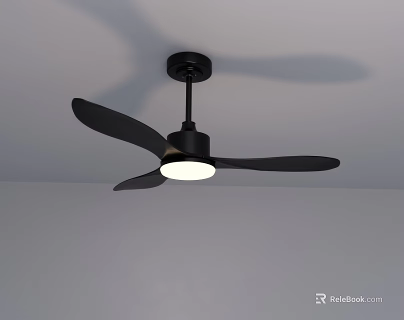 Modern Black Ceiling Fan Light with White Illuminated Center and Sleek Blades 3d model 