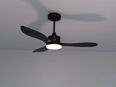 Modern Black Ceiling Fan Light with White Illuminated Center and Sleek Blades 3d model