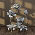 Modern Floral Display With Pink Flowers White Stems And Wall Shadow Patterns On Wooden Floor