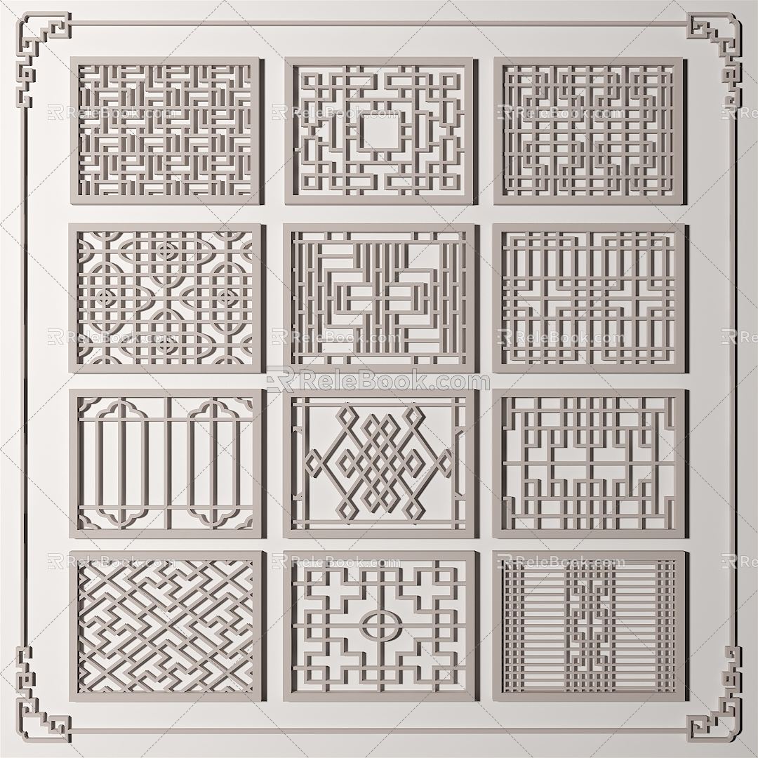 New Chinese-style openwork window grilles pane 3d model