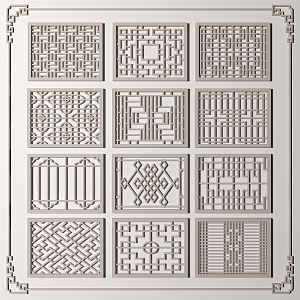 New Chinese-style openwork window grilles pane 3d model