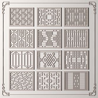 New Chinese-style openwork window grilles pane 3d model