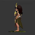 Tribal Girl With Brown Hair And Yellow Feather Headdress Holding White Parrot On Green Grass