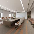 Modern Conference Room Interior Design With Long Table Ergonomic Chairs And Potted Plants