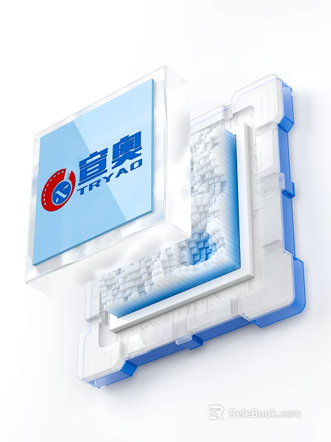 Modern TRYAD Logo Display With 3D Blue White Cubes And Structural Design 3d model