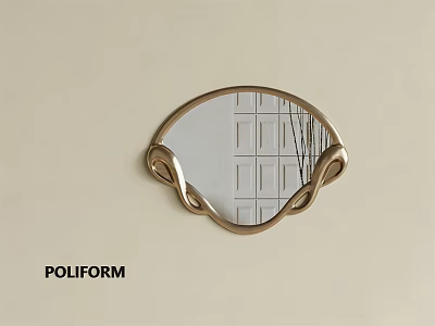 Poliform Wall Mounted Decorative Mirror With Gold Curved Frame And Reflected Door 3d model