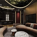 Elegant Modern Chinese Private Dining Room With Round Table Dark Chairs Wooden Walls And White Sofa