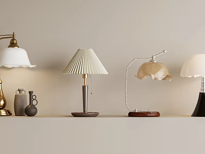 Modern And Classic Table Lamps With Diverse Designs Displayed On Shelf For Home Decor 3d model