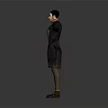Male Game and Movie Character in Long Coat Holding Gun with Arms Outstretched