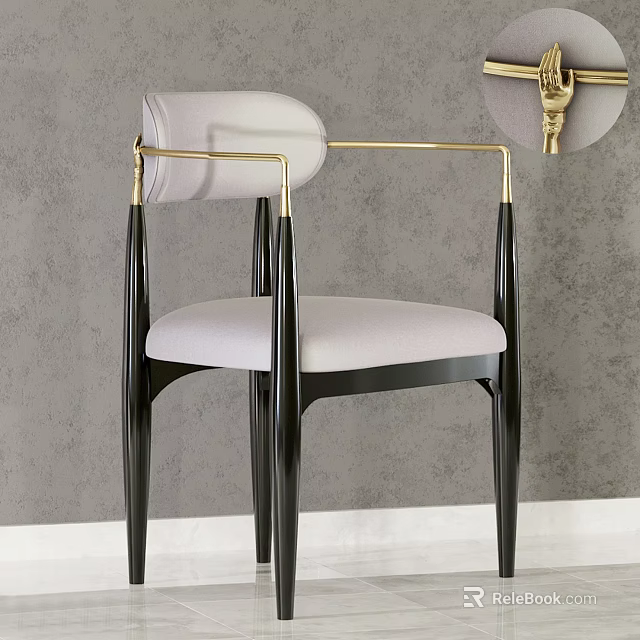 Modern Single Chair With Light Gray Fabric Cushion Gold Armrests And Black Sleek Metal Legs 3d model 