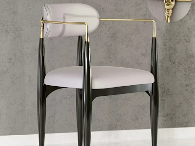 Modern Single Chair With Light Gray Fabric Cushion Gold Armrests And Black Sleek Metal Legs 3d model