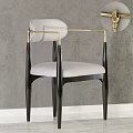 Modern Single Chair With Light Gray Fabric Cushion Gold Armrests And Black Sleek Metal Legs