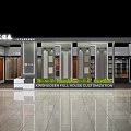 Modern Cultural Center Exterior With Gray White Walls Display Windows And Green Plants