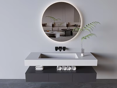 Hanging Bathroom Cabinet Faucet Bathroom Cabinet Marble Basin Washbasin Intelligent Round Mirror 3d model