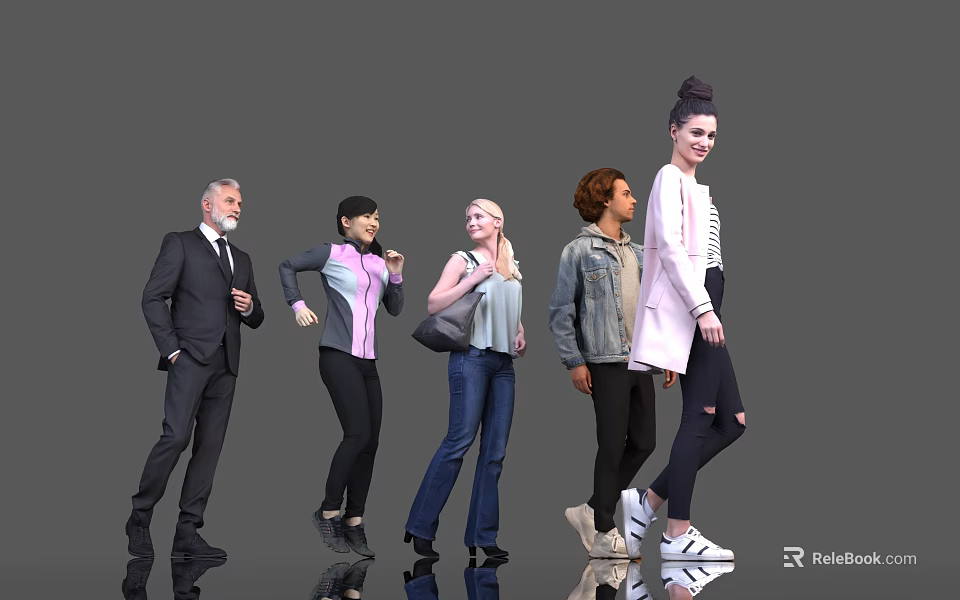 Diverse Group of People in Various Fashion Styles and Ages Standing Together 3d model 