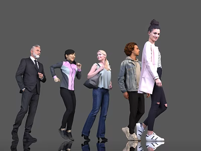 Diverse Group of People in Various Fashion Styles and Ages Standing Together 3d model