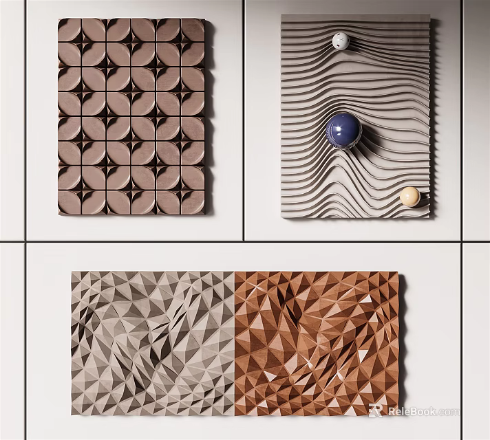 Modern Wall Decor with Geometric Patterns Textured Surfaces and Spherical Accents 3d model