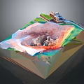 3D Terrain Model with Colorful Layers Sunken Area and Small Structures on Top 3d model