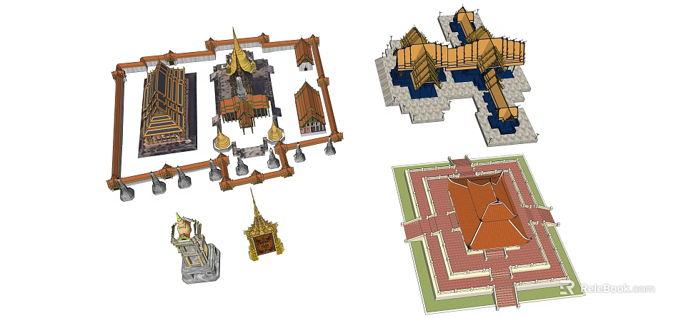 Traditional Architectural 3D Models With Various Roof Structures And Layout Designs 3d model 