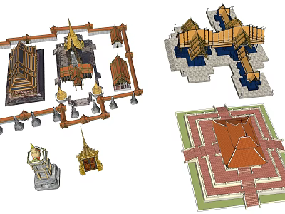 Traditional Architectural 3D Models With Various Roof Structures And Layout Designs 3d model