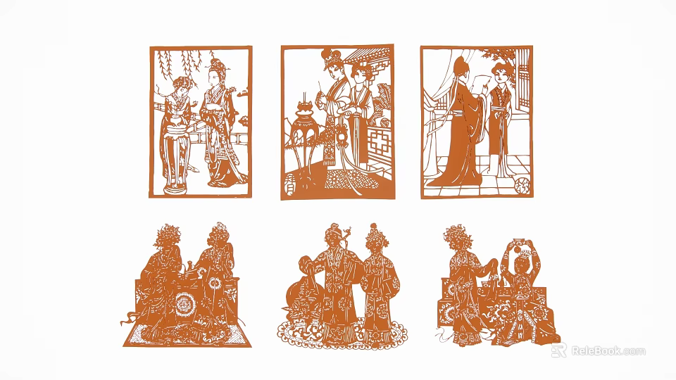 Traditional Paper Cut Hanging Decorations With Ancient Figures And Classic Patterns 3d model