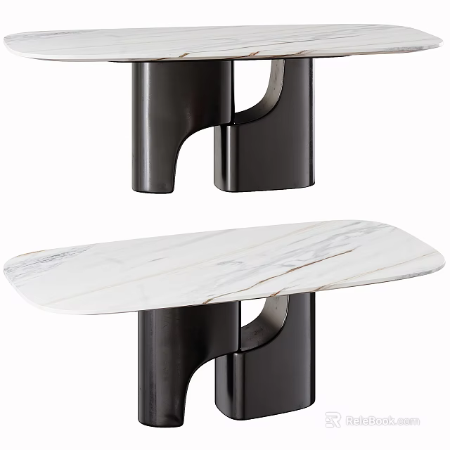 Modern Dining Table with White Marble Top and Black Curved Legs in Contemporary Design 3d model 