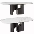 Modern Dining Table with White Marble Top and Black Curved Legs in Contemporary Design