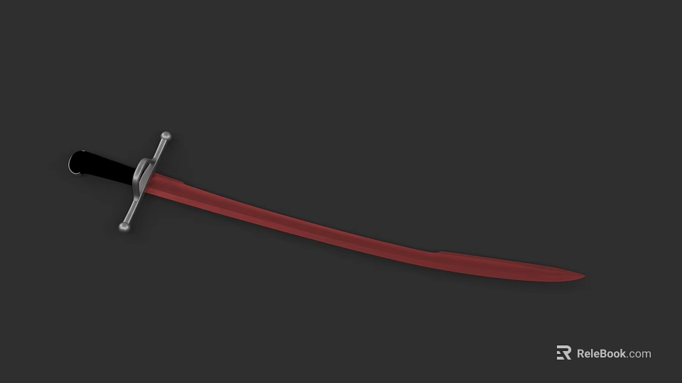 Long Red Blade Sword With Black Hilt And Sharp Edge Design 3d model 