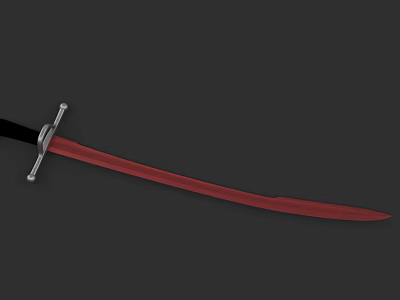 Long Red Blade Sword With Black Hilt And Sharp Edge Design 3d model