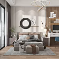 Modern Bedroom Interior Design With Bed Decorative Mirror Chandelier And Work Desk