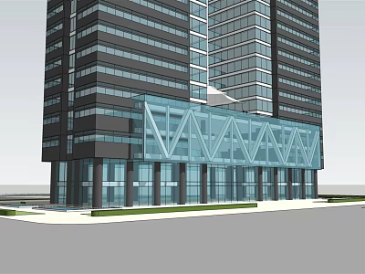 Modern High Rise Office Building With Glass Facade And Entrance Design 3d model