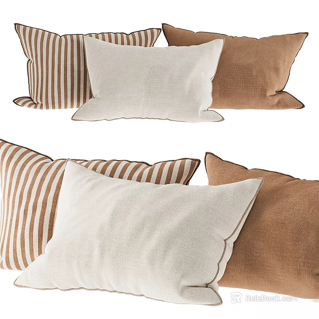 Simple Linen Decorative Pillows With Striped Beige And Brown Colors For Home Sofa 3d model 
