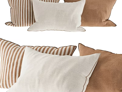 Simple Linen Decorative Pillows With Striped Beige And Brown Colors For Home Sofa 3d model