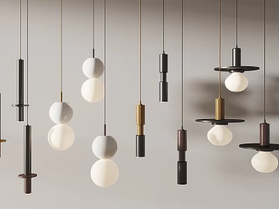 Modern Minimalist Pendant Lights Featuring White Black Brown Gold Designs And Metallic Finishes 3d model