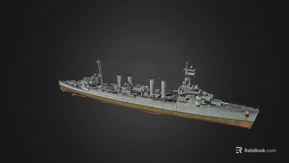 Realistic Detailed Warship 3D Model Exterior View On Dark Background 3d model 