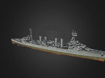 Realistic Detailed Warship 3D Model Exterior View On Dark Background 3d model