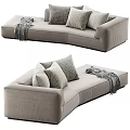 Light Gray Fabric Sectional Sofa With Plush Pillows And Cozy Throw Blanket 3d model