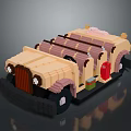 Brick Built Beige Vintage Car With Striped Roof And Red Accents